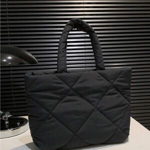 Elegant Black Quilted Tote Bag